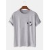 Mens Smile Chest Print O-Neck Casual Loose Short Sleeve T-Shirt