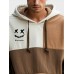 Mens Smile Color Block Patchwork Kangaroo Pocket Drawstring Hoodies
