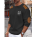 Mens Smile Embroidered Contrast Patchwork Crew Neck Pullover Sweatshirts