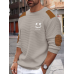 Mens Smile Embroidered Contrast Patchwork Crew Neck Pullover Sweatshirts