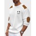 Mens Smile Embroidered Contrast Patchwork Crew Neck Pullover Sweatshirts