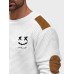 Mens Smile Embroidered Contrast Patchwork Crew Neck Pullover Sweatshirts