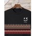 Mens Smile Ethnic Geometric Print Crew Neck Short Sleeve T-Shirts