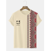 Mens Smile Ethnic Geometric Print Crew Neck Short Sleeve T-Shirts