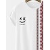 Mens Smile Ethnic Geometric Print Crew Neck Short Sleeve T-Shirts