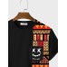 Mens Smile Ethnic Geometric Print Patchwork Short Sleeve T-Shirts