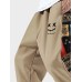 Mens Smile Ethnic Pattern Patchwork Drawstring Waist Loose Pants