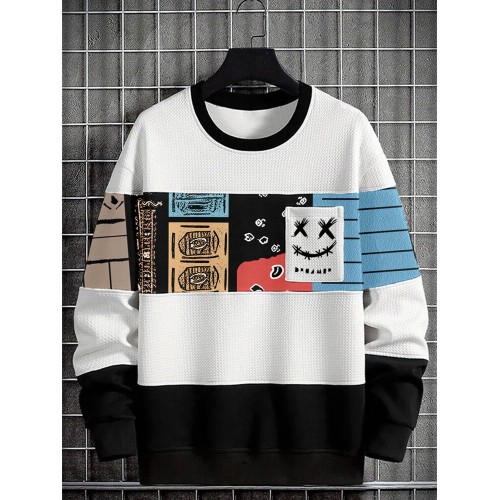 Mens Smile Ethnic Tribal Pattern Patchwork Pullover Sweatshirts