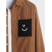 Mens Smile Face Embroidered Patchwork Corduroy Long Sleeve Shirts