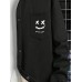 Mens Smile Face Embroidered Snap Button Plush Lined Hooded Jacket