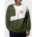 Mens Smile Face Print Contrast Patchwork Crew Neck Pullover Sweatshirts