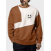 Mens Smile Face Print Contrast Patchwork Crew Neck Pullover Sweatshirts