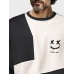 Mens Smile Face Print Contrast Patchwork Crew Neck Pullover Sweatshirts