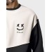 Mens Smile Face Print Contrast Patchwork Crew Neck Pullover Sweatshirts