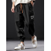 Mens Smile Face Print Flap Pocket Drawstring Waist Cargo Pants