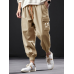 Mens Smile Face Print Flap Pocket Drawstring Waist Cargo Pants