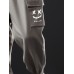 Mens Smile Face Print Flap Pocket Drawstring Waist Cargo Pants