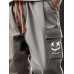 Mens Smile Face Print Flap Pocket Drawstring Waist Cargo Pants