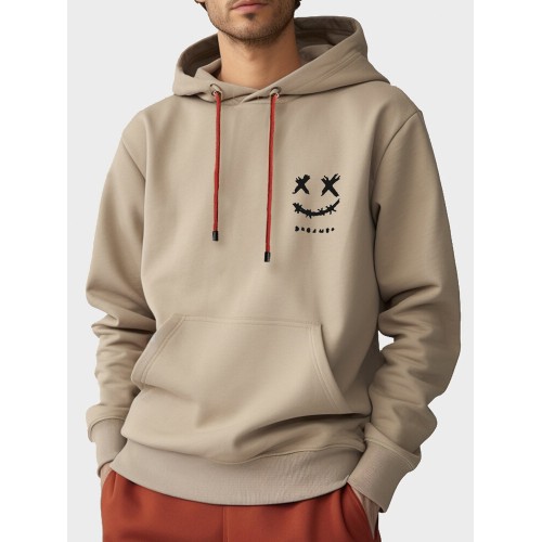 Mens Smile Face Print Kangaroo Pocket Casual Drawstring Hoodies