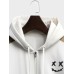 Mens Smile Face Print Patchwork Half Zip Drawstring Hoodies