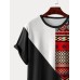 Mens Smile Geometric Ethnic Pattern Curved Hem Short Sleeve T-Shirts