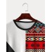 Mens Smile Geometric Ethnic Pattern Curved Hem Short Sleeve T-Shirts