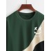 Mens Smile Pattern Color Block Patchwork Crew Neck T-Shirts