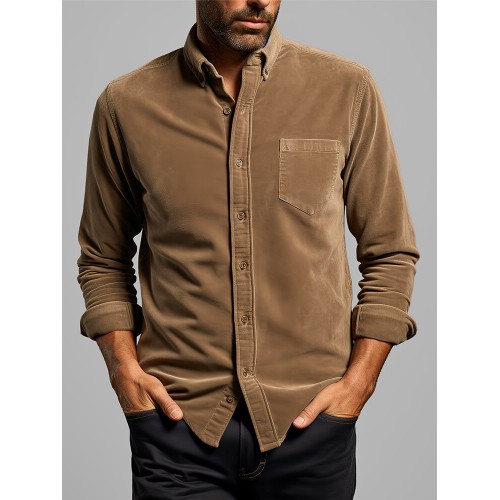 Mens Solid Button-Down Collar Casual Long Sleeve Shirts