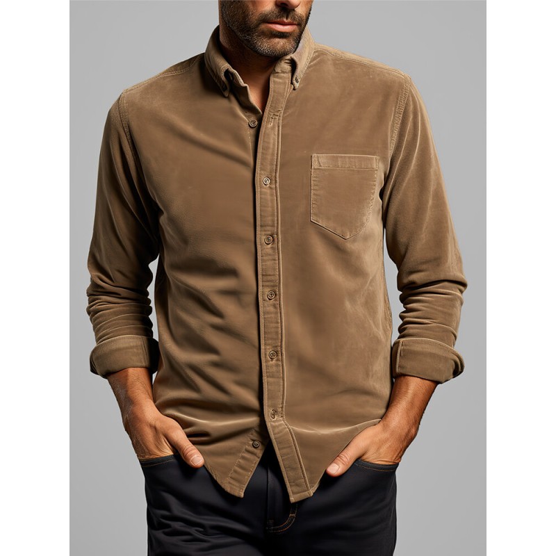 Mens Solid Button-Down Collar Casual Long Sleeve Shirts