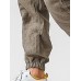 Mens Solid Casual Loose Drawstring Waist Pants With Pocket