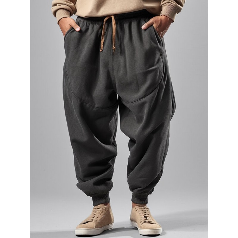 Mens Solid Casual Loose Drawstring Waist Sweatpants With Pocket