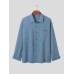 Mens Solid Chest Pocket Casual Long Sleeve Shirt