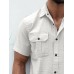 Mens Solid Chest Pocket Lapel Collar Short Sleeve Shirts