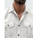 Mens Solid Chest Pocket Lapel Collar Short Sleeve Shirts