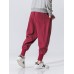 Mens Solid Cotton Casual Loose Drawstring Waist Pants