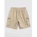 Mens Solid Flap Pocket Cotton Casual Drawstring Cargo Shorts