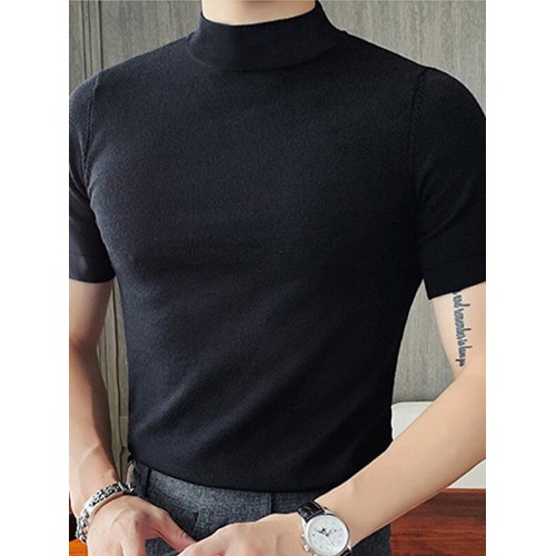 Mens Solid Half-Collar Short Sleeve T-Shirt