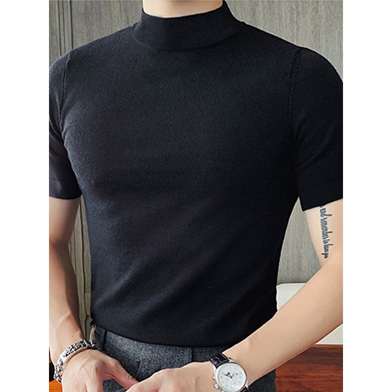 Mens Solid Half-Collar Short Sleeve T-Shirt