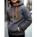 Mens Solid Kangaroo Pocket Contrast Drawstring Casual Hoodies