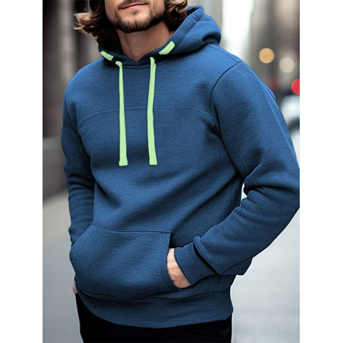 Mens Solid Kangaroo Pocket Contrast Drawstring Casual Hoodies