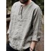 Mens Solid Lace-Up Neck 100%Cotton Long Sleeve T-Shirt