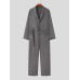 Mens Solid Lapel Button Front Belted Blazer Jumpsuit