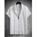 Mens Solid Patch Pocket Lapel Collar Short Sleeve Shirts