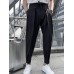 Mens Solid Pleated Sticky Cuff Drawstring Waist Pants