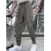 Mens Solid Pleated Sticky Cuff Drawstring Waist Pants