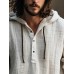 Mens Solid Quarter Button Cotton Casual Drawstring Hoodies