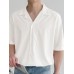 Mens Solid Revere Collar Casual Half Sleeve Shirt