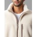 Mens Solid Stand Collar Zip Front Fleece Casual Jacket