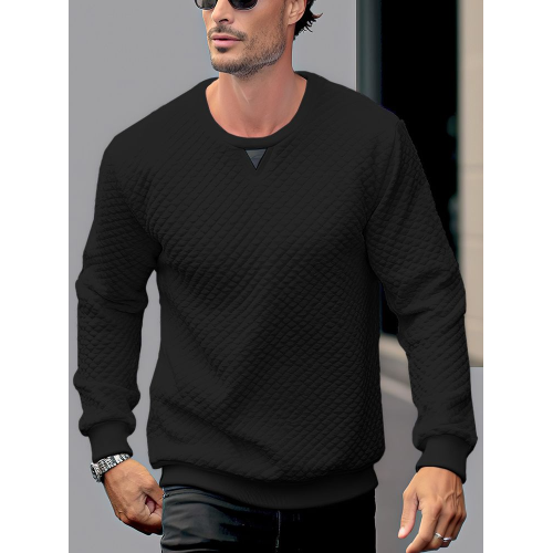 Mens Solid Texture Crew Neck Casual Pullover Sweatshirts