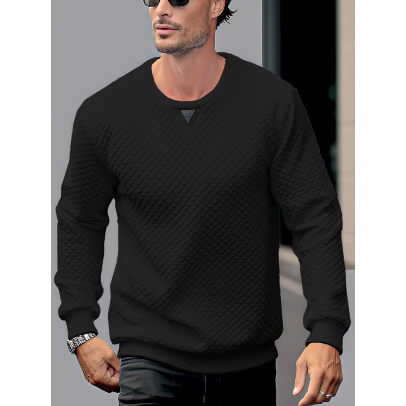 Mens Solid Texture Crew Neck Casual Pullover Sweatshirts